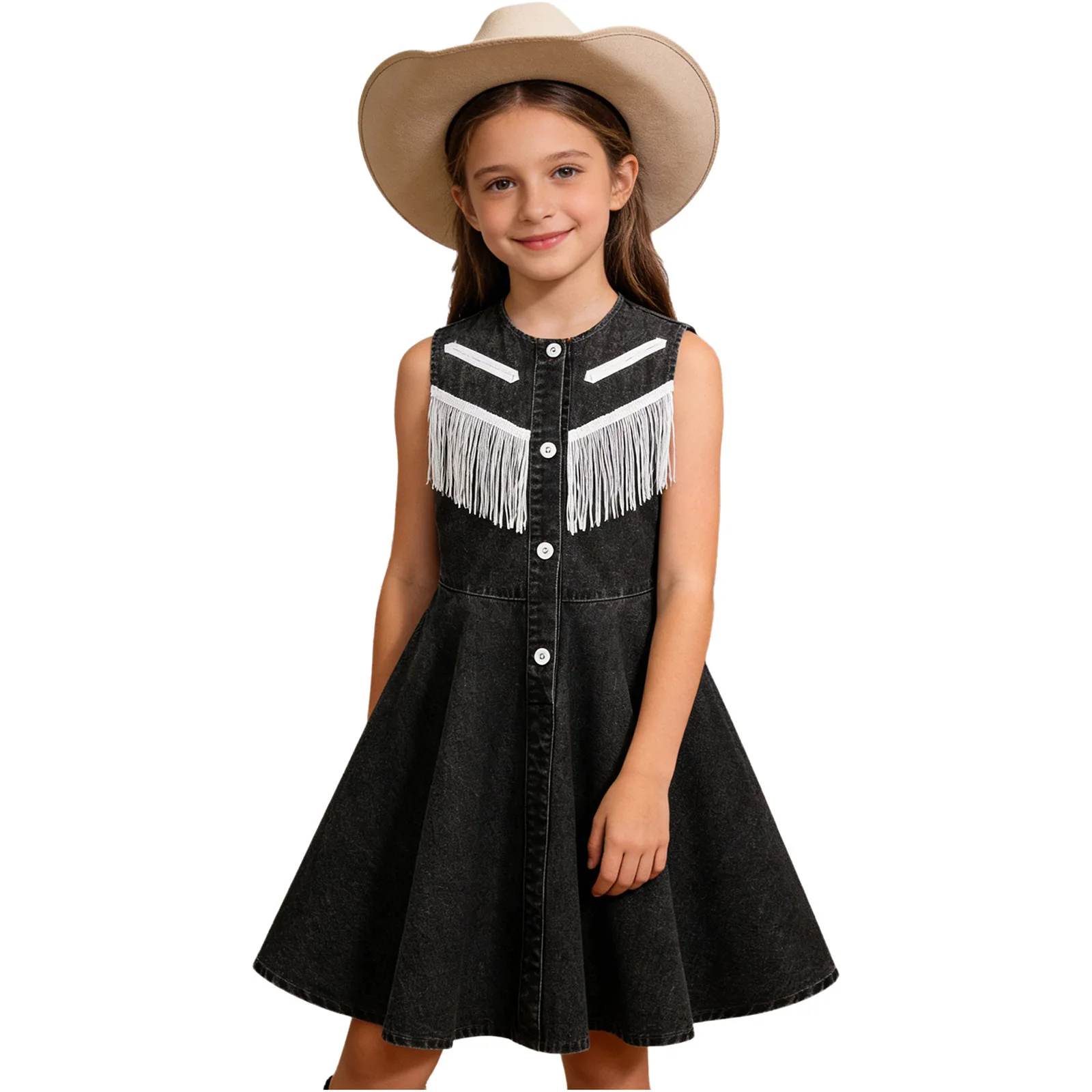 Niña wearing the western denim dress