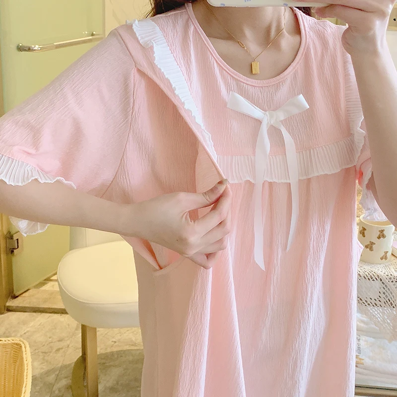 Camisón de lactancia algodón verano – Suelto y dulce para embarazadas - imagen 4