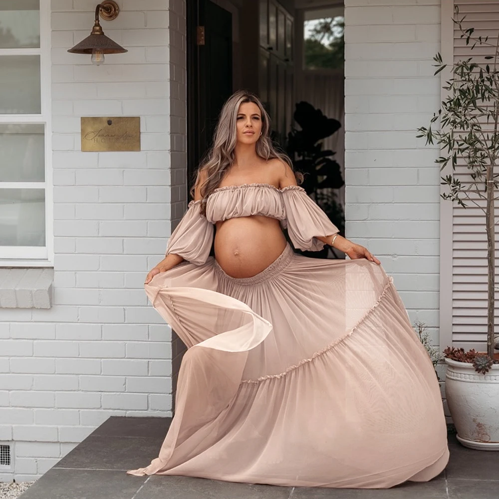 Vestido de maternidad bohemio con encaje y manga larga - imagen 2