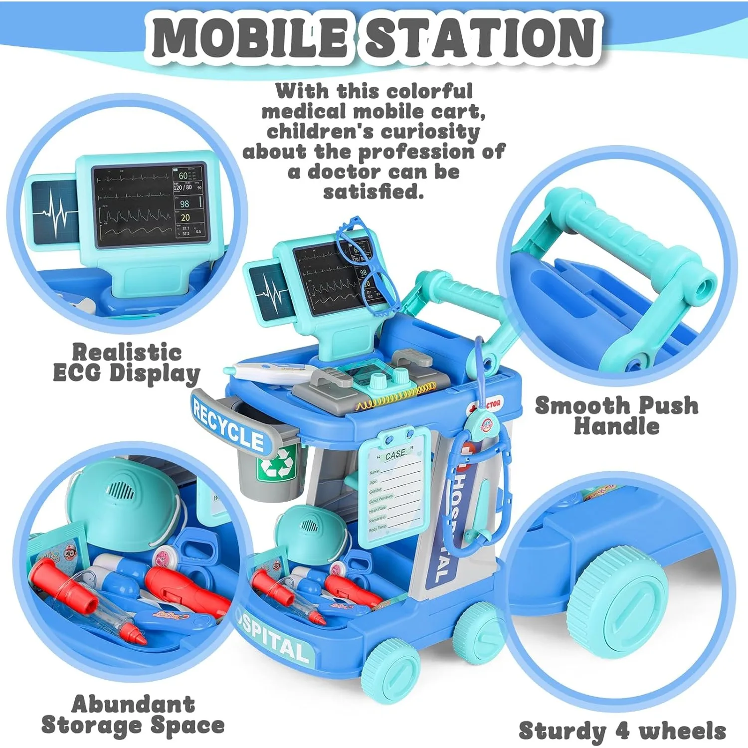 Kit de doctor para imitar con estación médica y carrito - imagen 5
