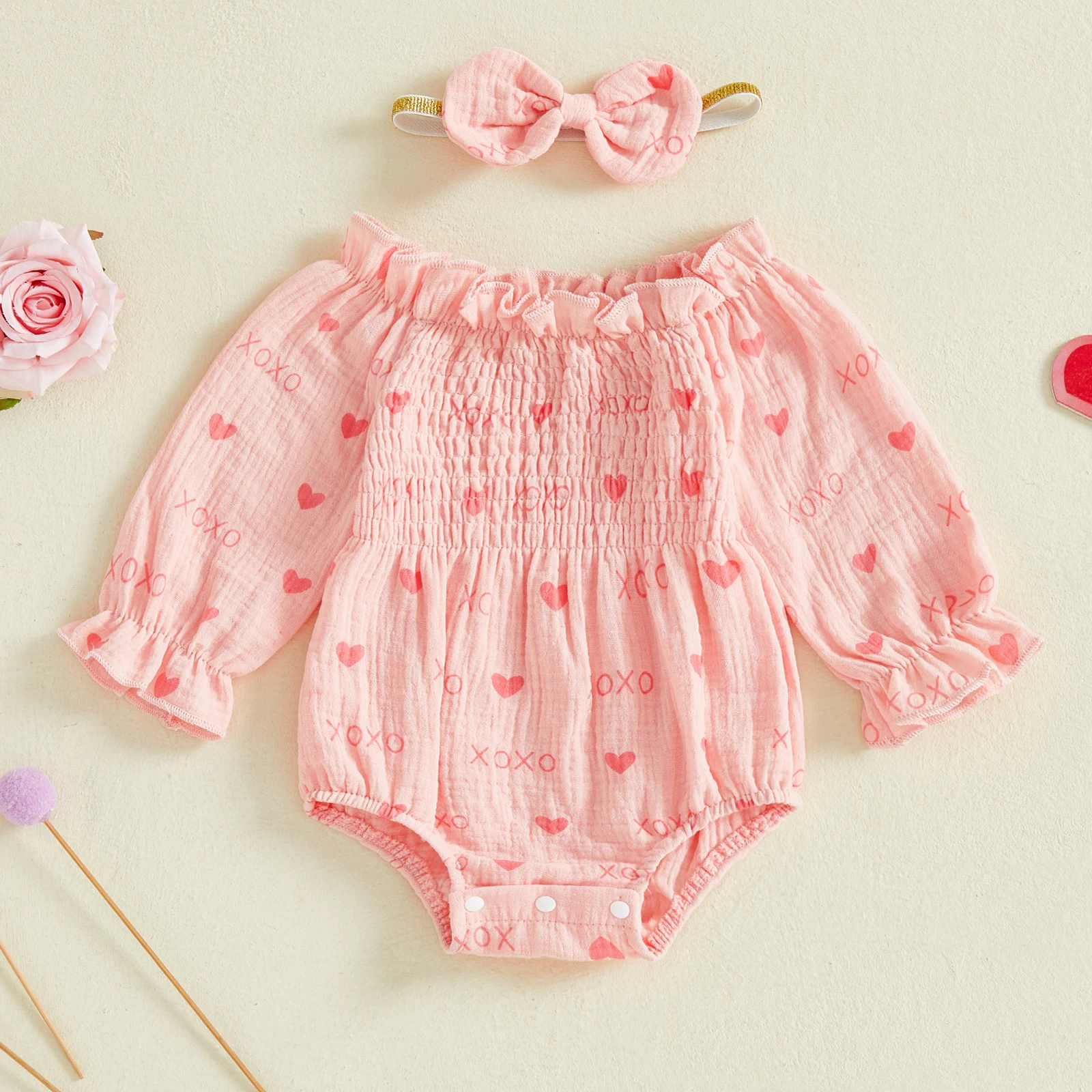 Tregren Mameluco bebé niña con corazón y diadema San Valentín - imagen 3