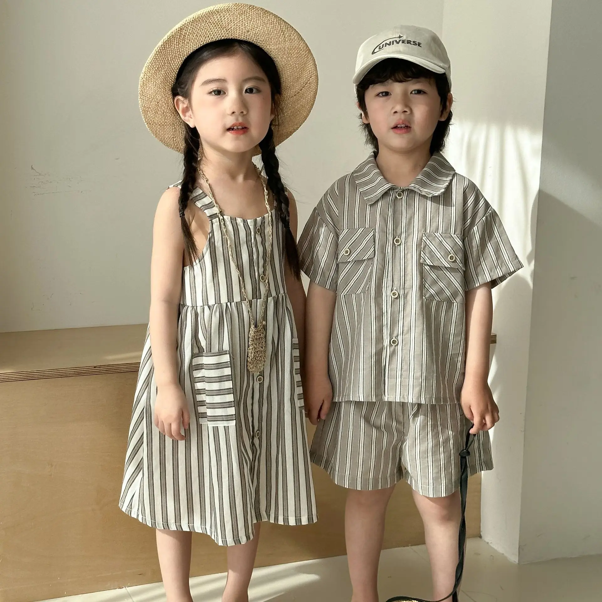 Conjunto de verano a juego para hermanos – camisa y vestido