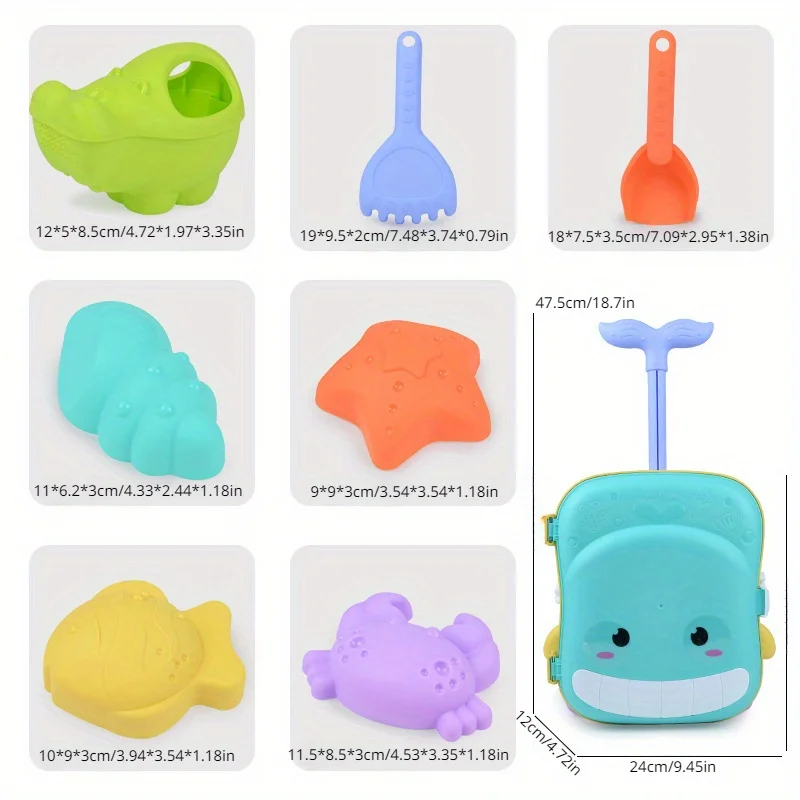 Set juguetes de playa con rueda, moldes y regadera para niños - imagen 5