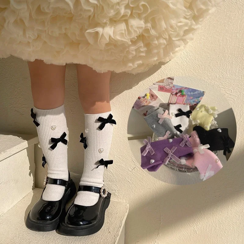 Calcetines altos de algodón suave con lazo corazón estilo vintage - imagen 4