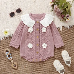 Mono de invierno para niña en punto rosa floral manga larga