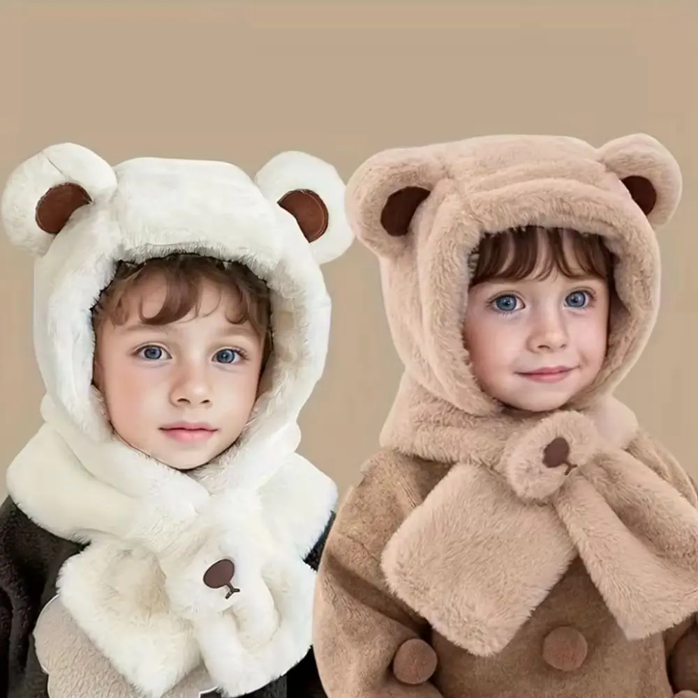 Conjunto gorro y bufanda de oso de peluche con orejas para niña - imagen 5