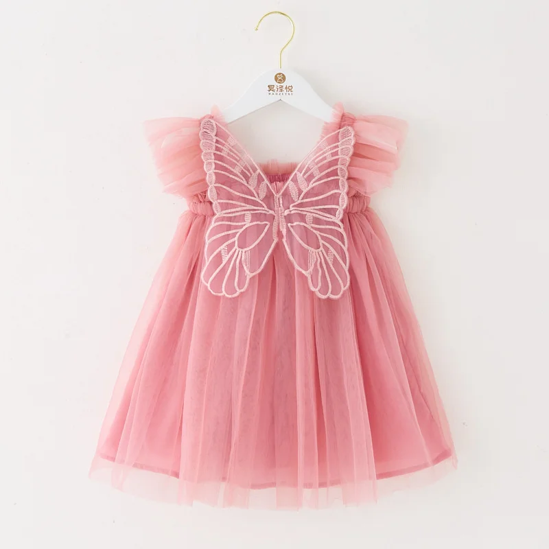 Vestido princesa de malla con mangas voladoras para niñas - imagen 2