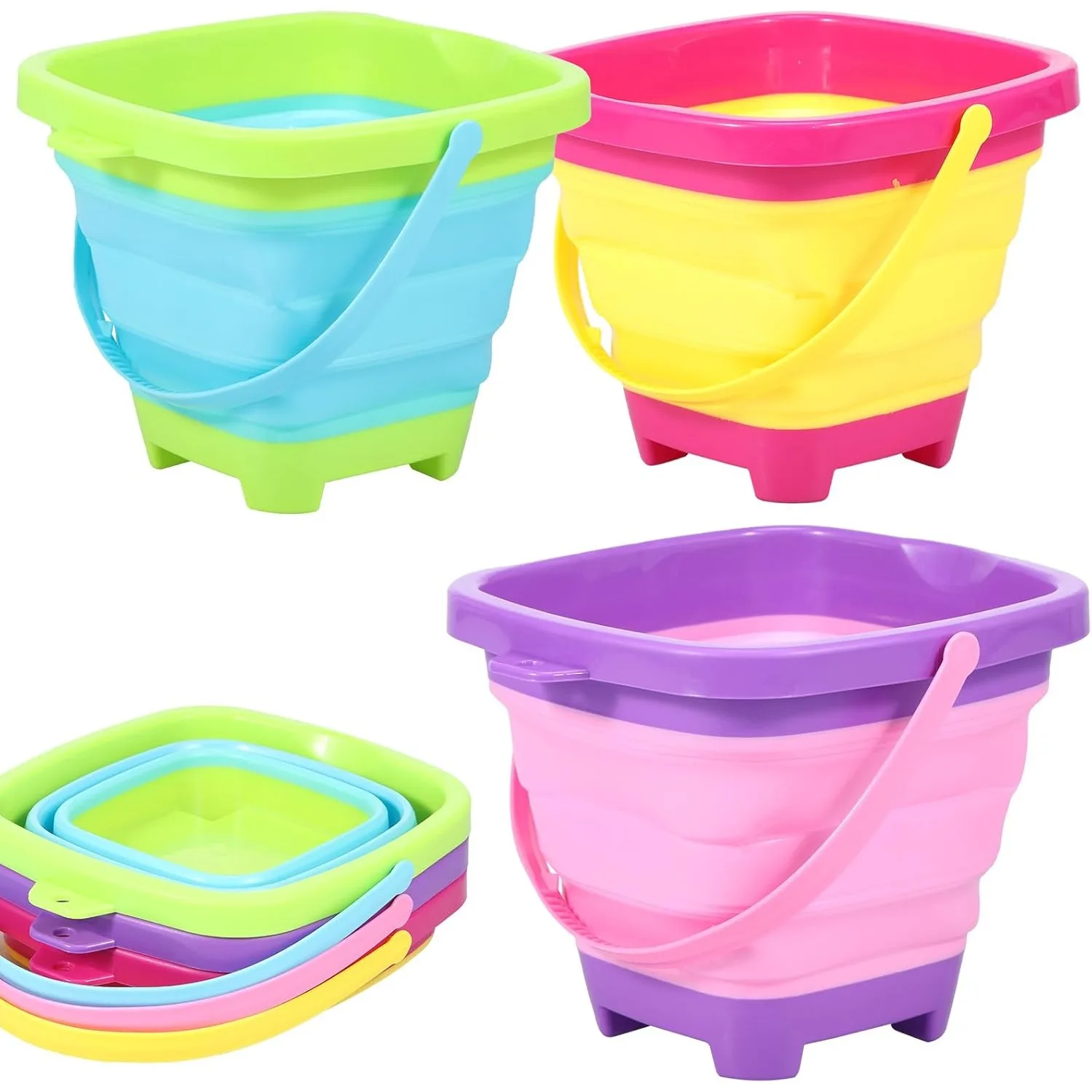 Cubo de playa plegable silicona para niños en verano y acampada