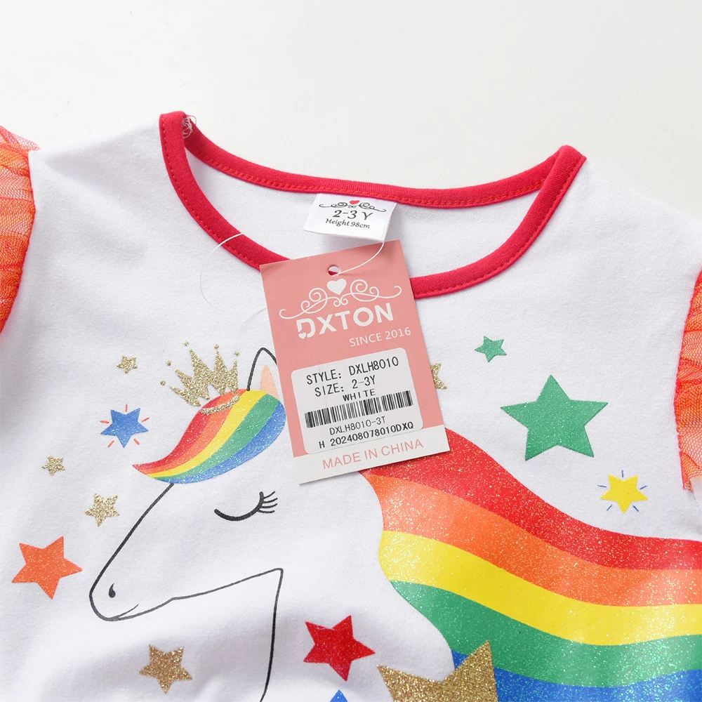 Vestido tutú unicornio arcoíris con estrellas DXTON para niña - imagen 3