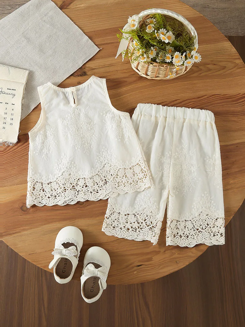 MILANCEL Conjunto de verano para bebé con chaleco de encaje y pantalón - imagen 3