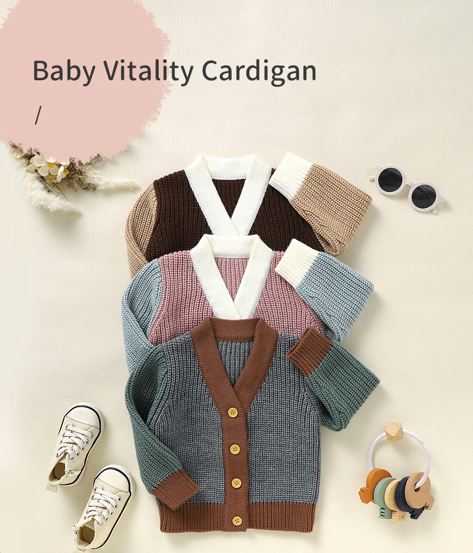 Cárdigan para bebé con cuello en V y mangas largas