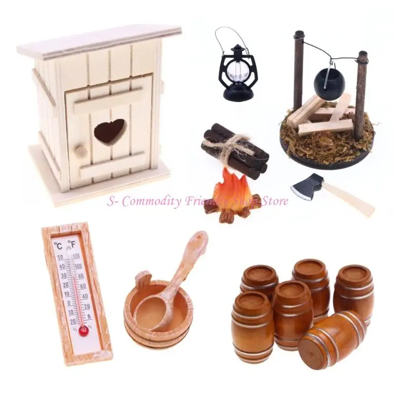 85AE Accesorio en madera detallado para mini casita spa de muñecas