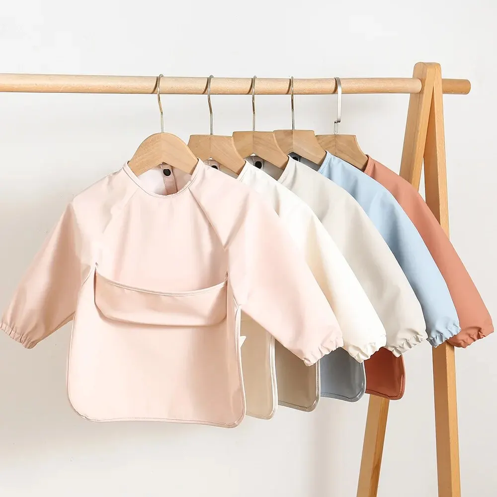 Babero impermeable manga larga bebé – Color sólido suave