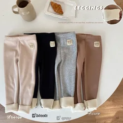 Pantalones infantiles de invierno gruesos para niñas, color liso
