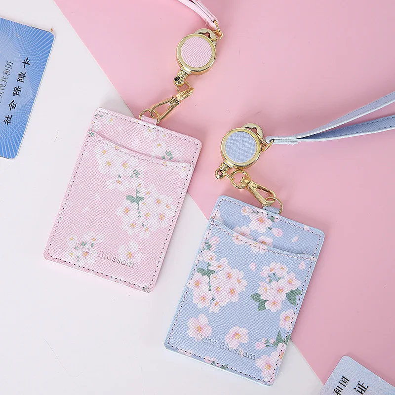 Porta insignias de cuero PU con diseño floral - clip para cordón - imagen 2