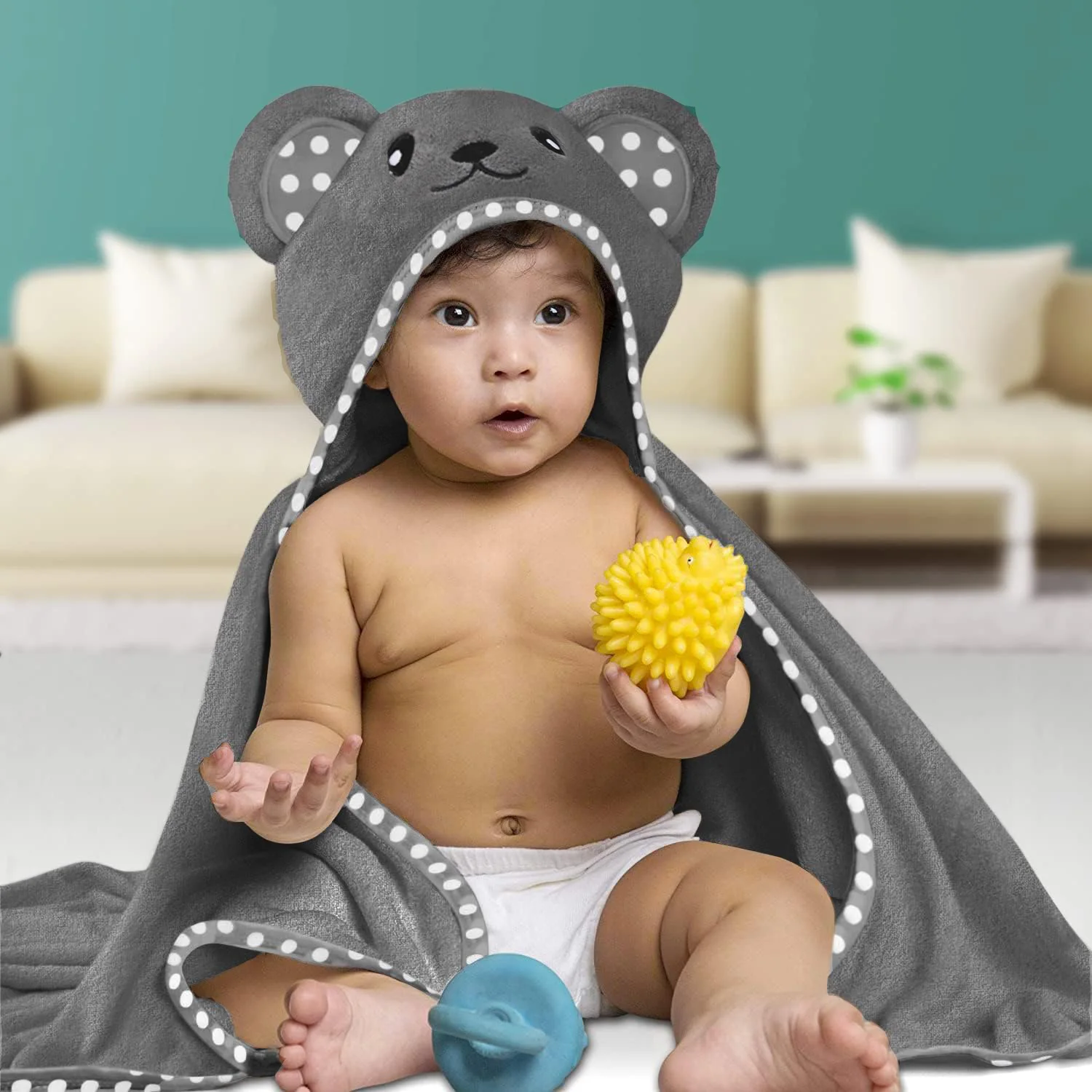 Toalla de baño con capucha para bebé de terciopelo coral - imagen 4