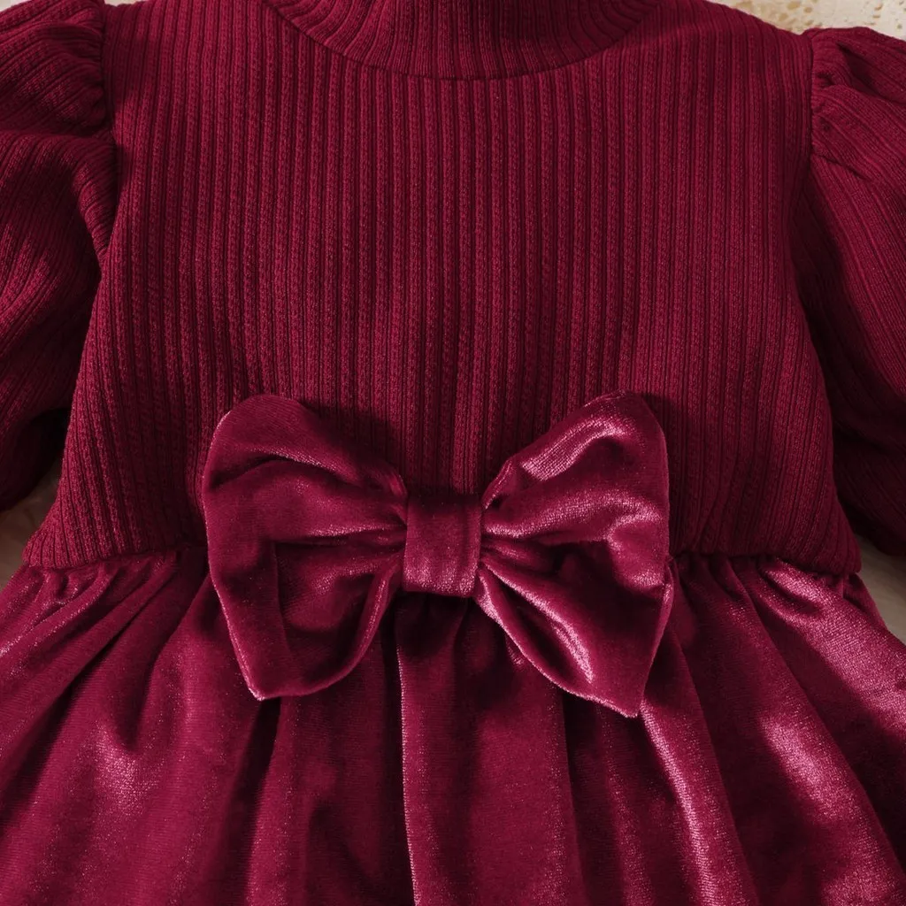 Vestido princesa para niña en terciopelo rojo con lazo - imagen 2