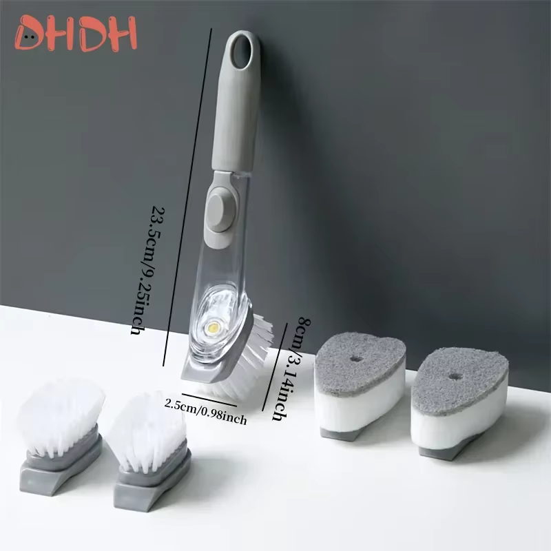 Cepillo limpiador de ollas con dispensador de jabón recargable - imagen 2