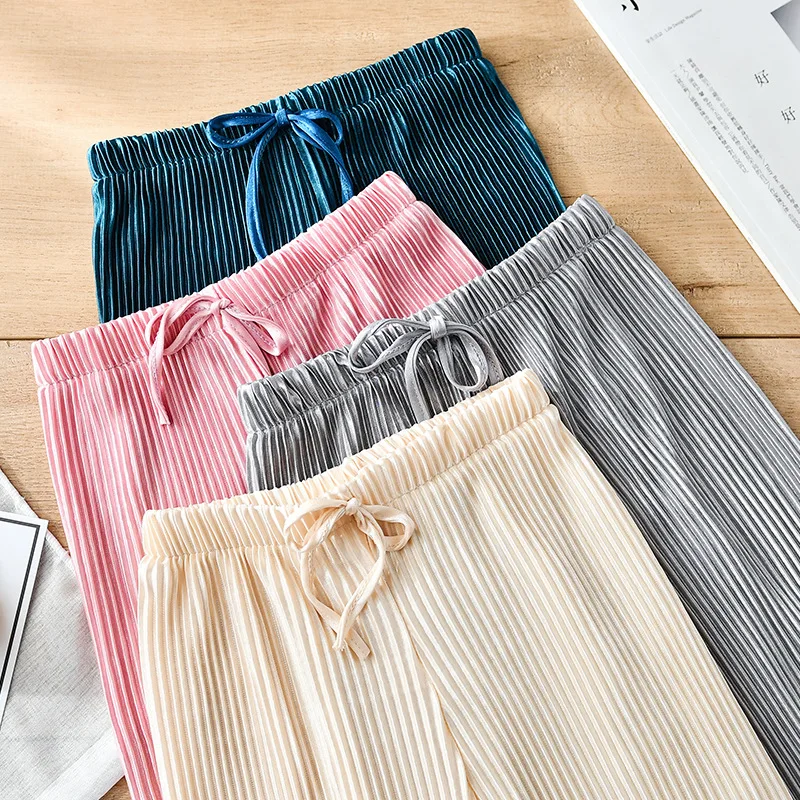 Pantalones de pierna ancha plisados en gasa para niña verano