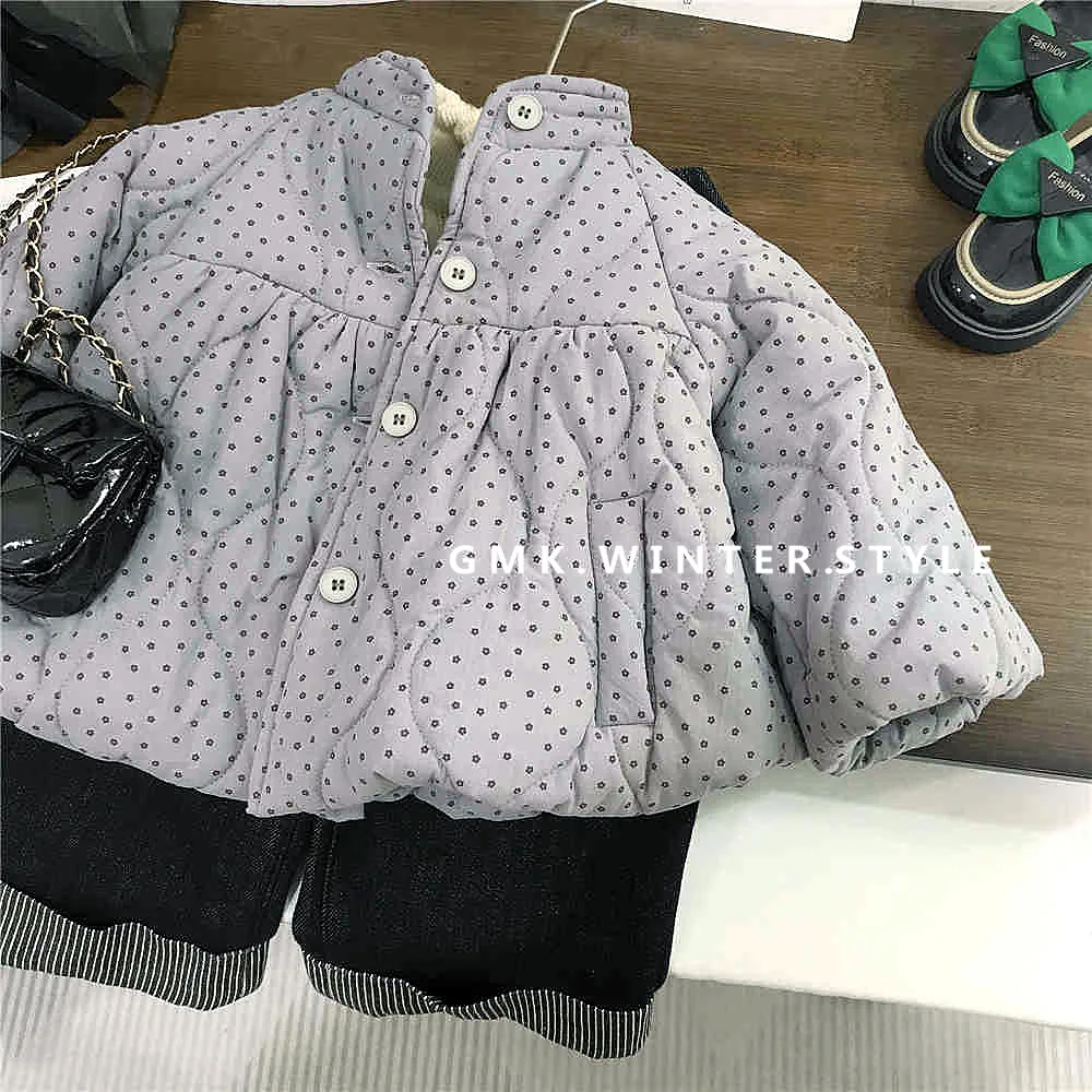 Abrigo acolchado de invierno para niños con parka floral cálida