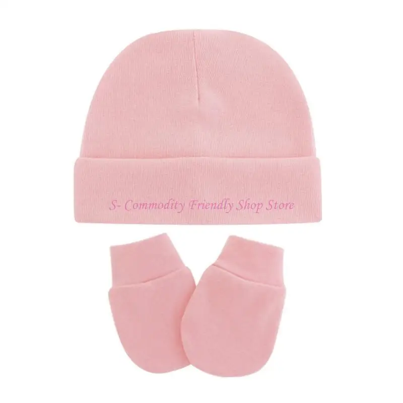 Conjunto bebé: gorro turbante y manoplas de algodón suave