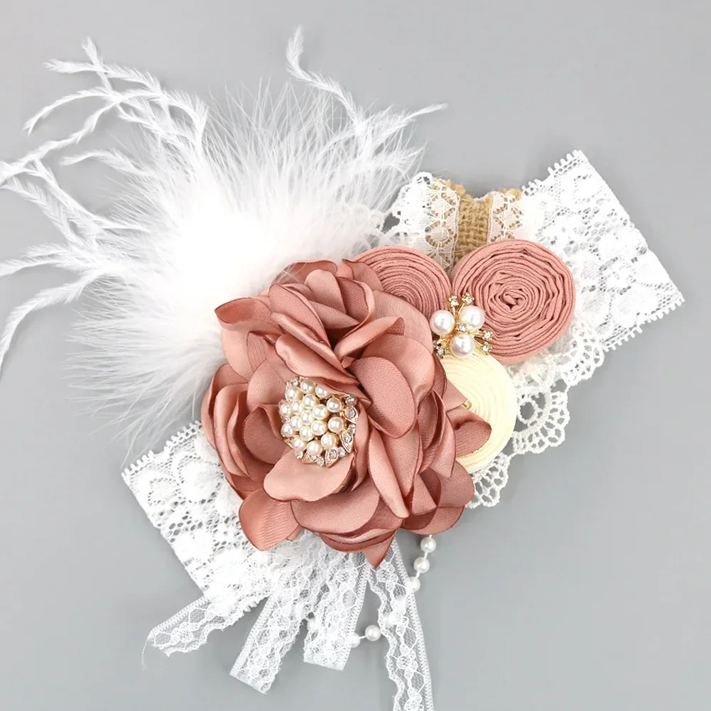 Diadema infantil con lazo de encaje y perlas para niña - imagen 3