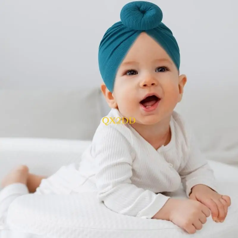 QX2D Gorro turbante para bebé con moño elástico anudado - imagen 5