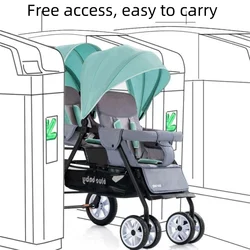 Cochecito gemelar plegable para dos niños con asientos reclinables