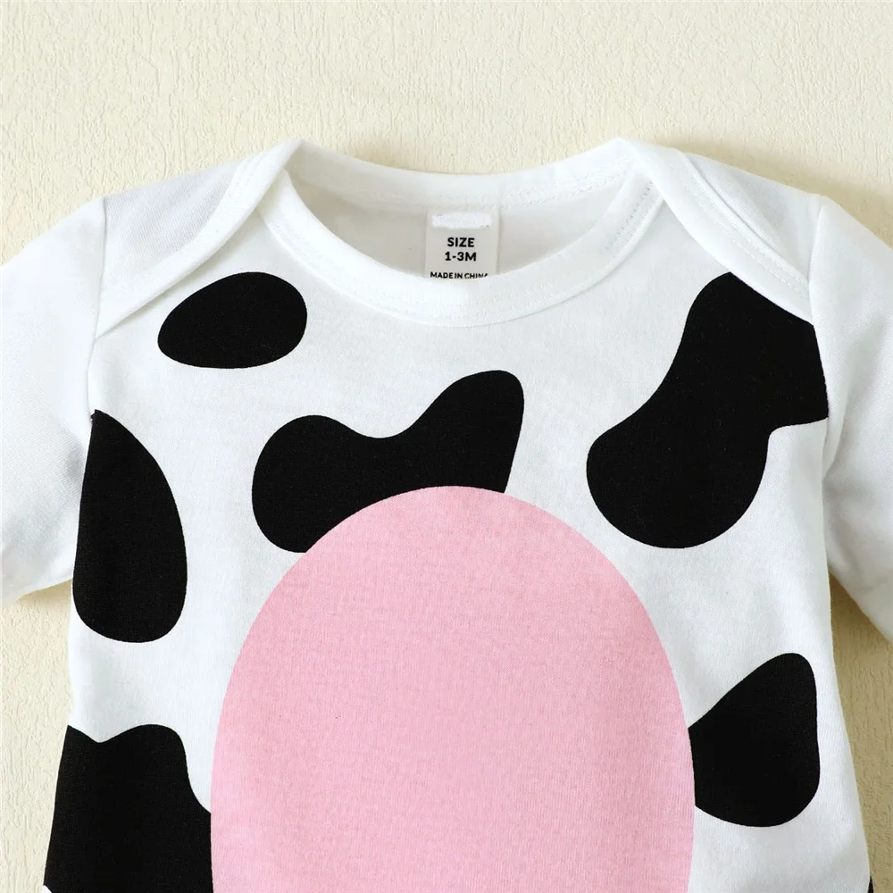 Mono disfraz de vaca bebé de manga corta con sombrero verano dulce - imagen 5