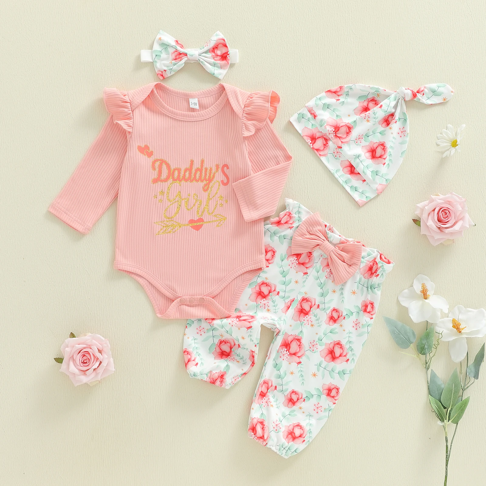 Tregren conjunto de bebé niña con pelele de manga larga floral - imagen 2