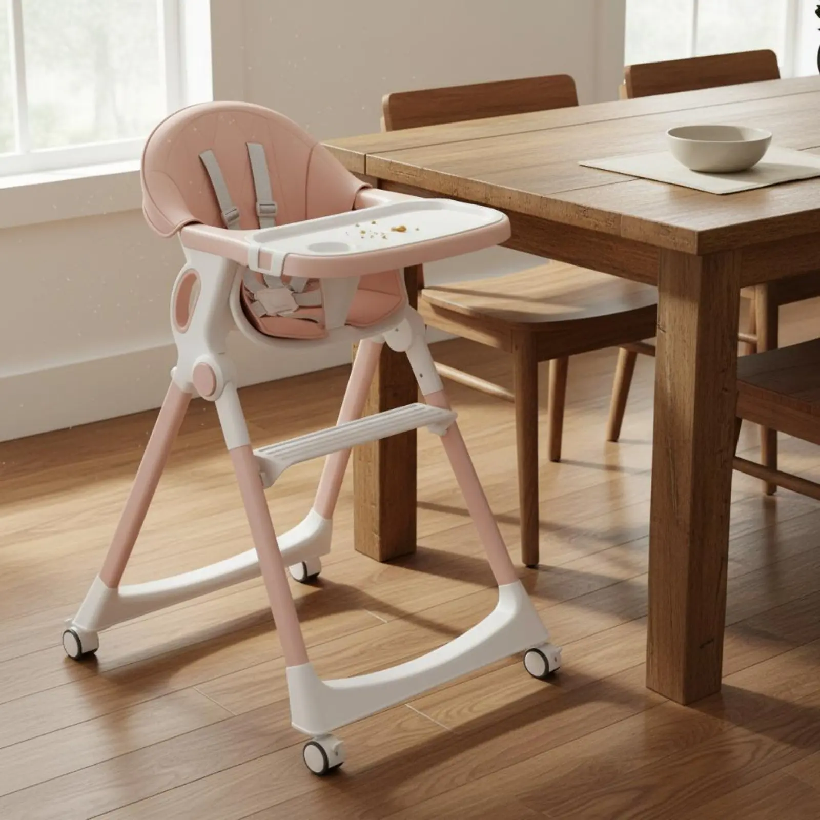 Silla alta de comedor ajustable para bebé con acolchado PU