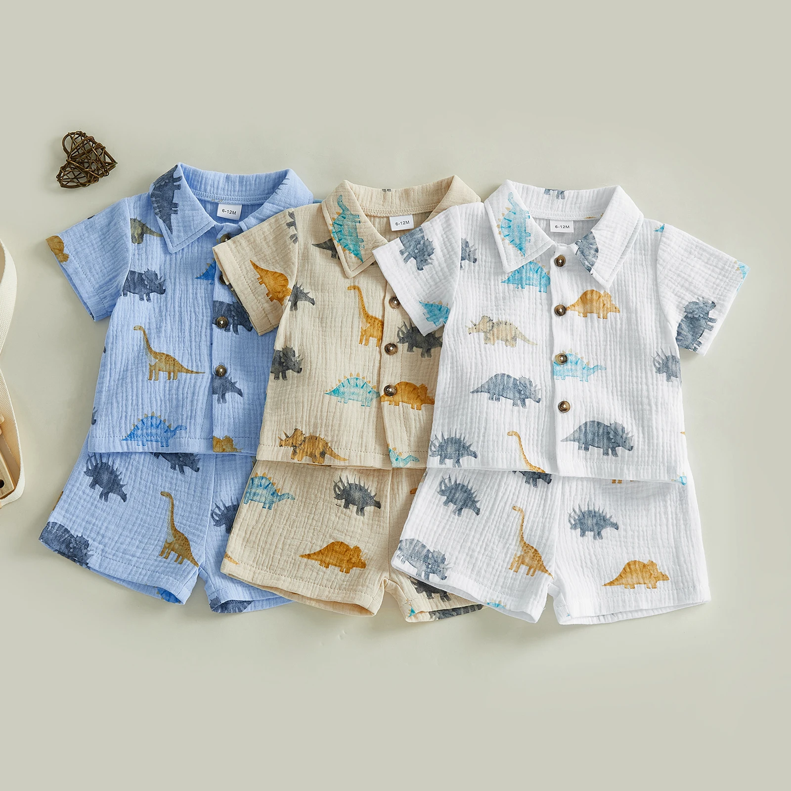 Conjunto de verano para bebé dinosaurios: camisa con botones y bermudas - imagen 2