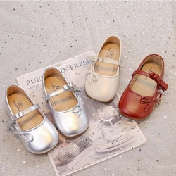 Zapatos de cuero antideslizantes planos con lazo para niño