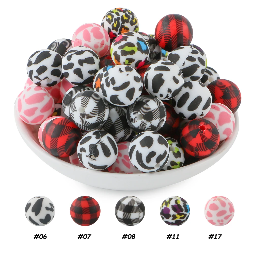 Cuentas redondas de silicona con estampado leopardo para joyería infantil - imagen 5
