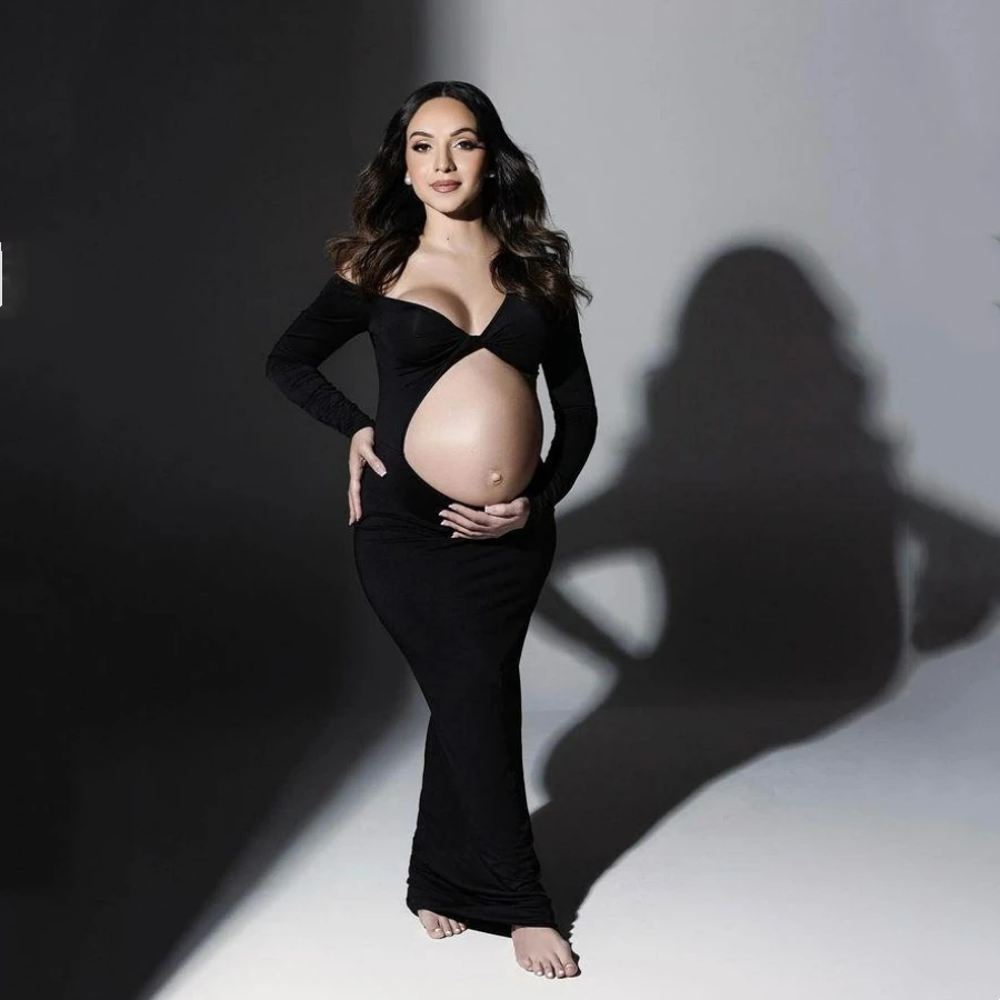 Vestido largo ahuecado para sesión de fotos de embarazada