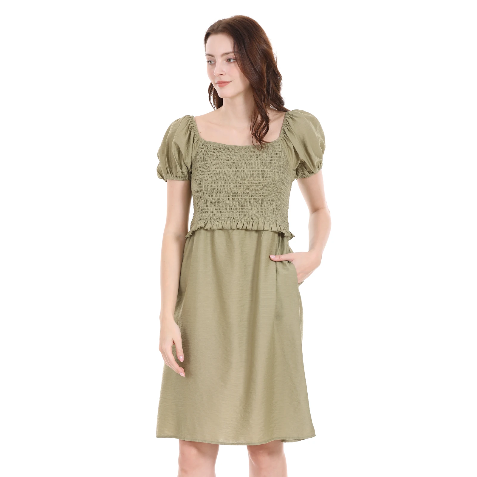 Vestido de lactancia con cuello cuadrado y mangas abullonadas - imagen 2