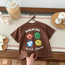 Camiseta de animales para niños, manga corta con cuello redondo