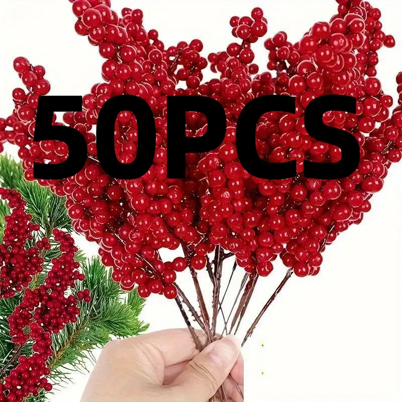 Ramas artificiales de bayas rojas en microfibra para decoración - imagen 3