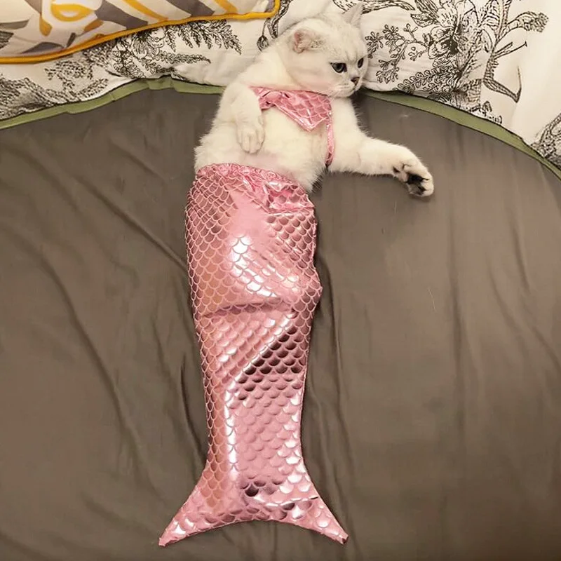 Disfraz de sirena divertido para gato con cola de pez - imagen 4