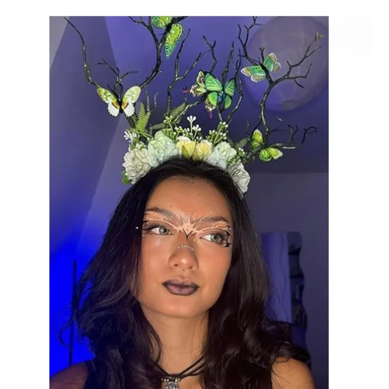 Diadema floral verde con mariposa para niña - imagen 2