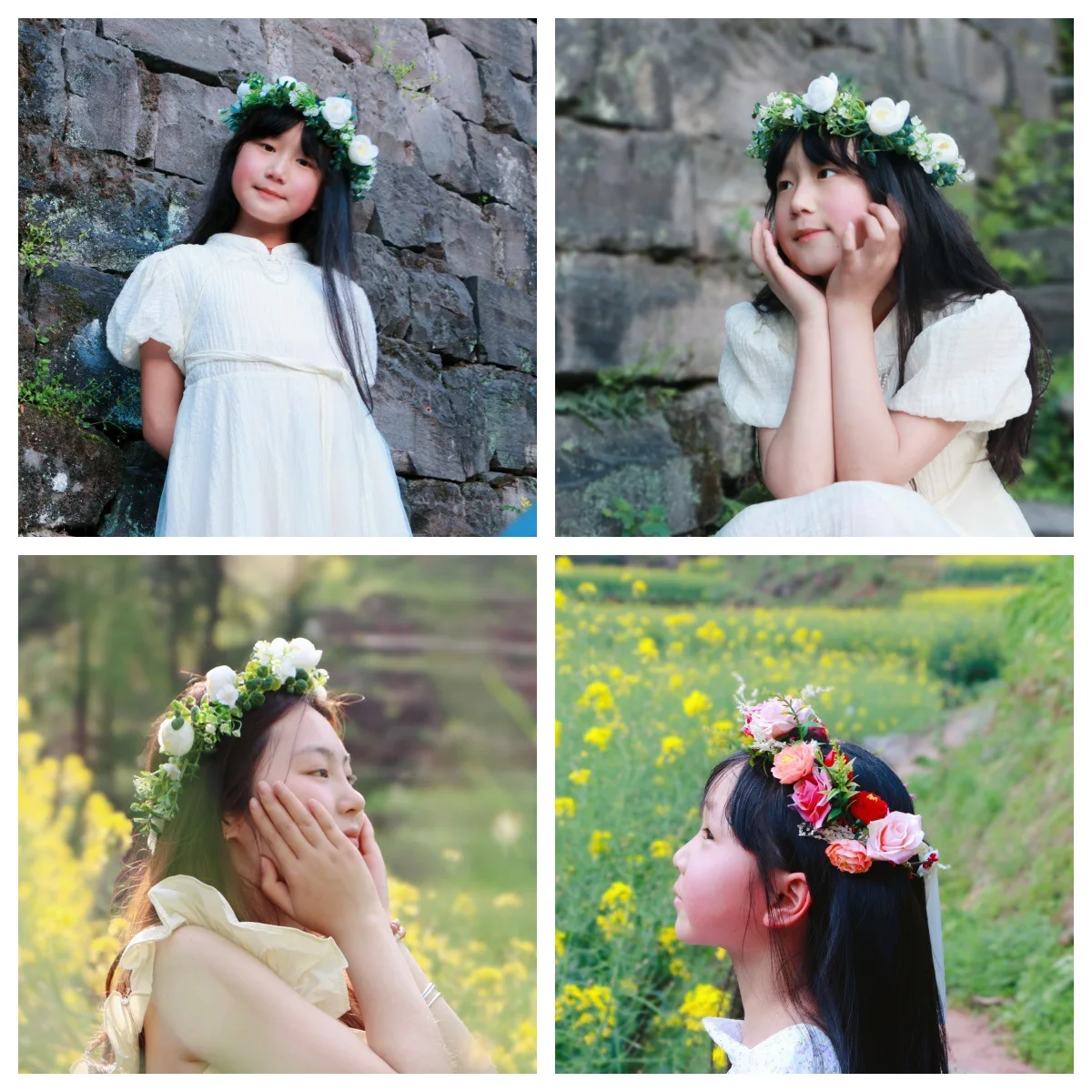 Diadema floral bohemia con vid y flores artificiales