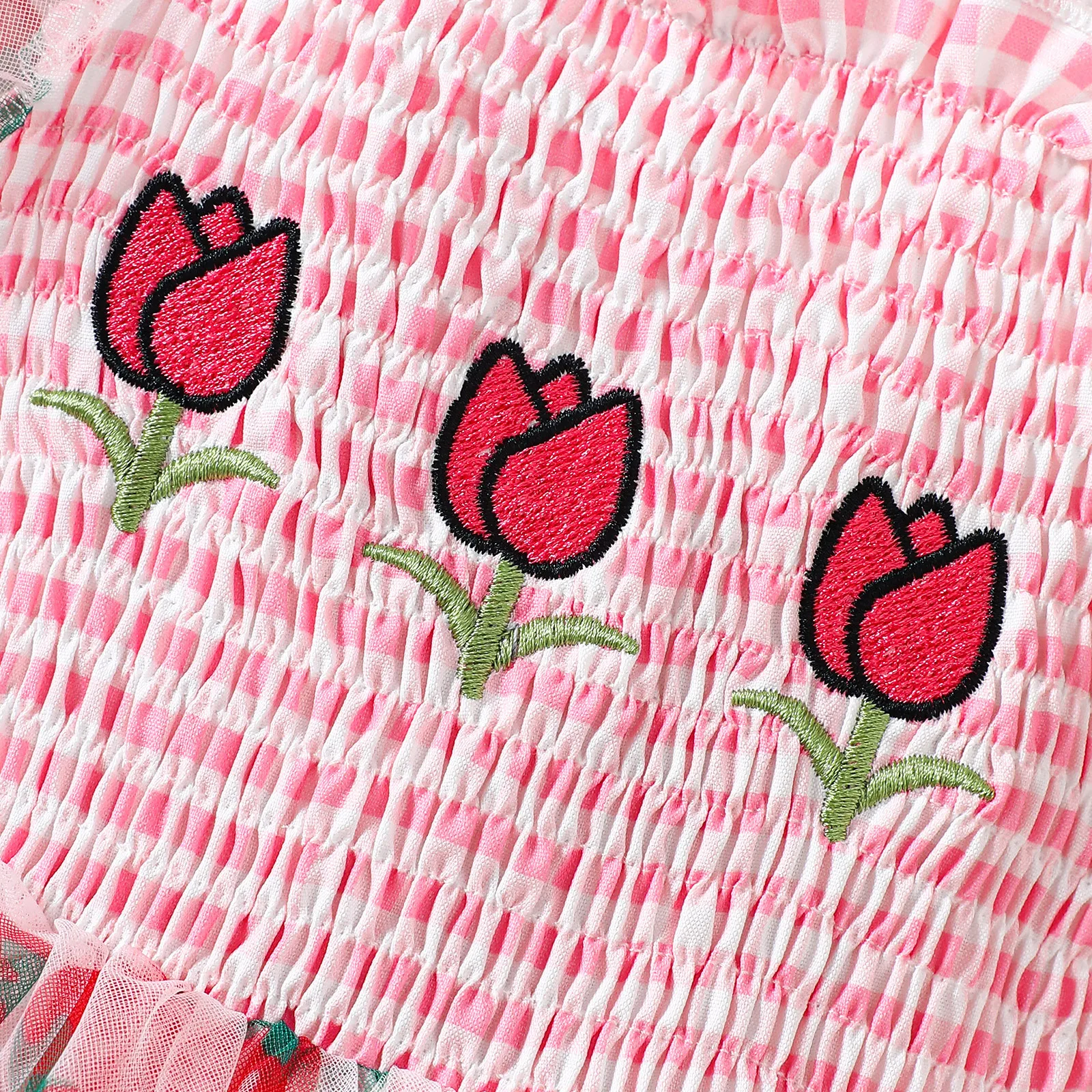 Mono de verano con bordado de tulipán para niña - Malla de encaje - imagen 5