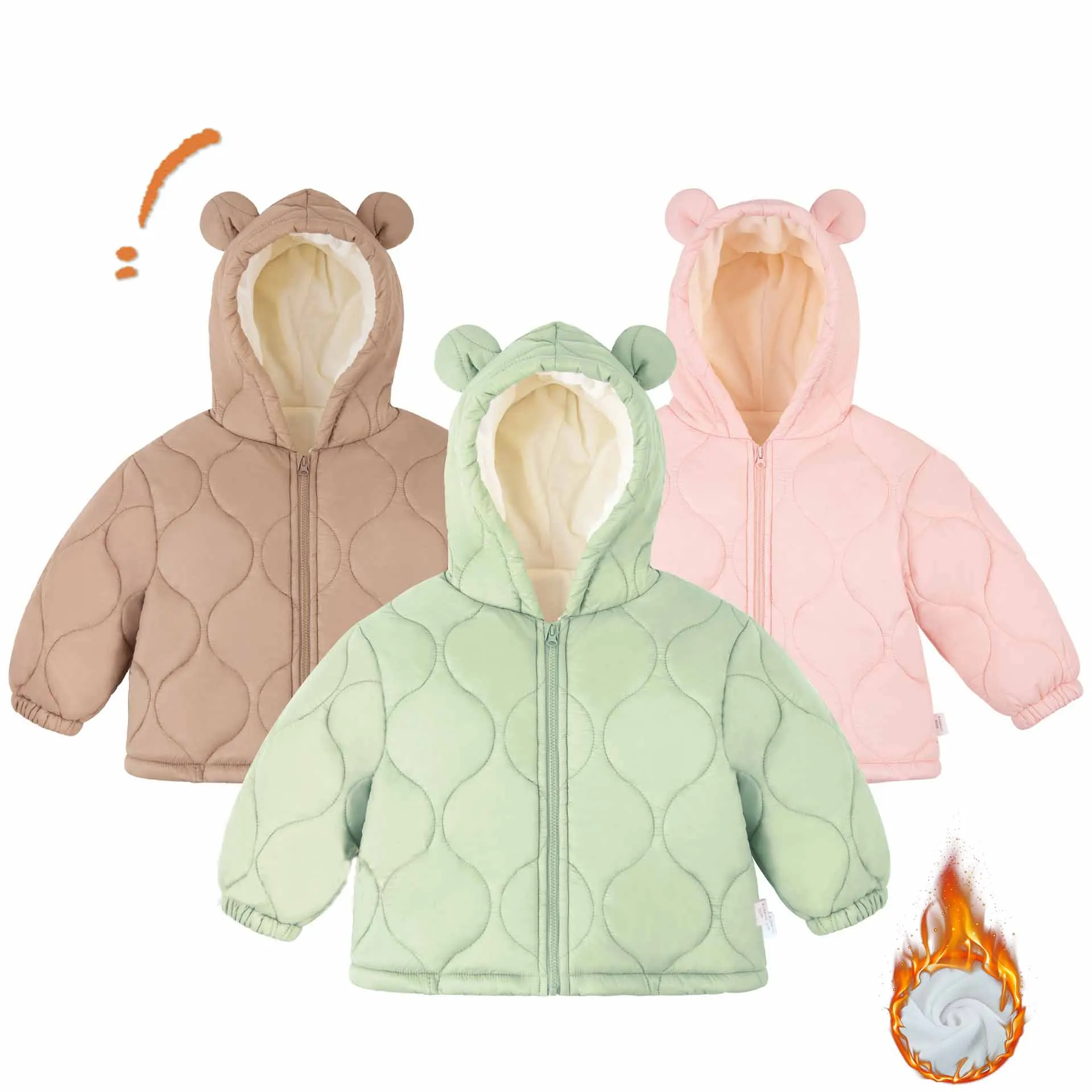 Parka infantil acolchada con capucha en color rosa