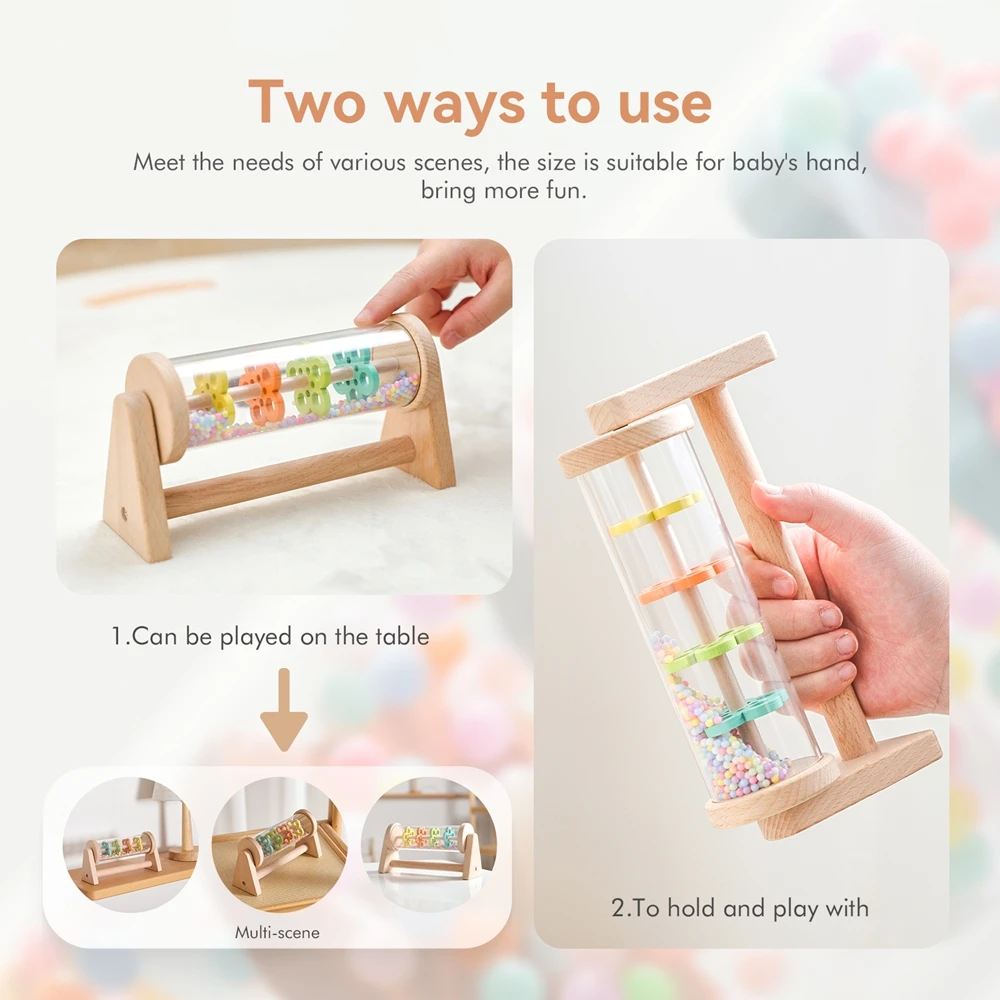 Palo de lluvia Montessori en madera: juguete sensorial musical - imagen 4