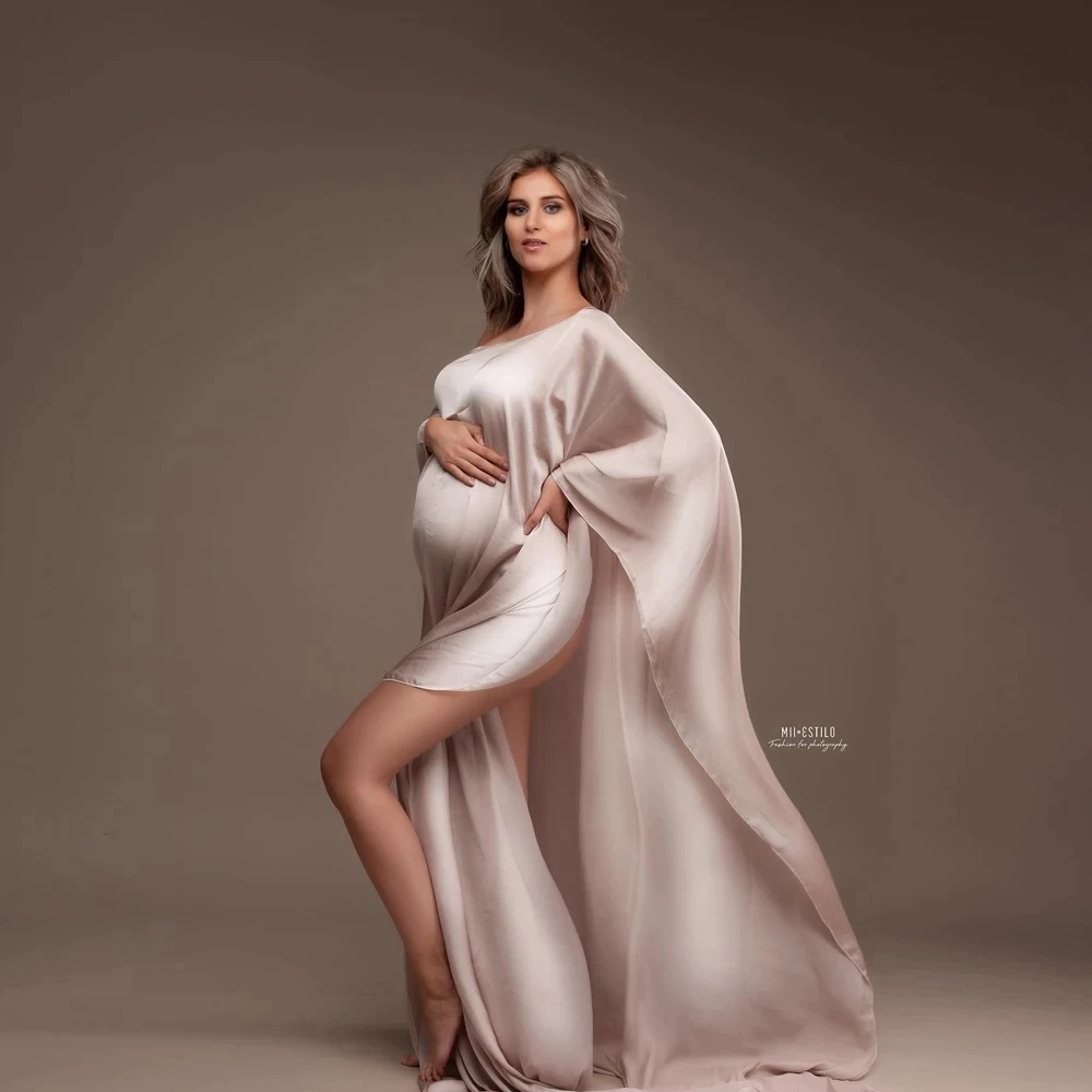 Vestido embarazada fotos satín tul gasá sesión suave elegante - imagen 2