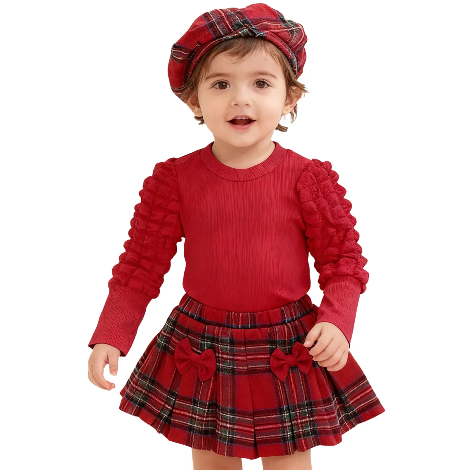Falda a cuadros con lazos y sombrero a juego