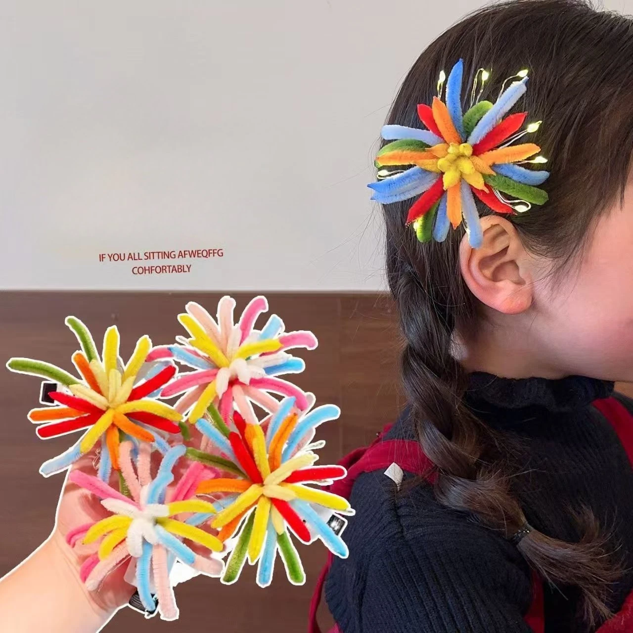 Pinza para el pelo infantil con flores coloridas para flequillo - imagen 2