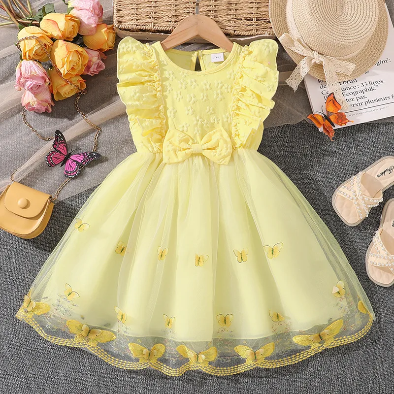 Vestido princesa niña floral sin mangas, tul con volantes
