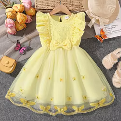 Vestido princesa niña floral sin mangas, tul con volantes