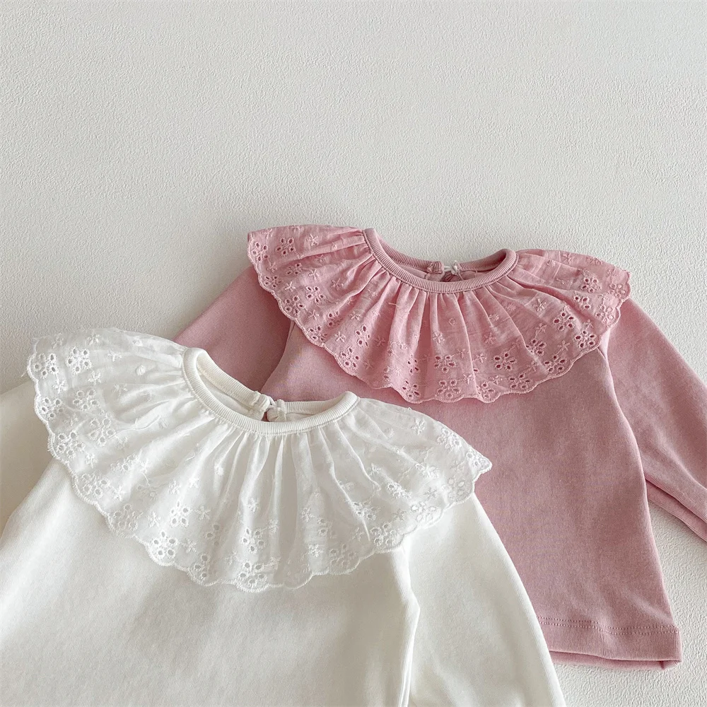 Camisa de niña con cuello de encaje y manga larga primavera-otoño - imagen 4